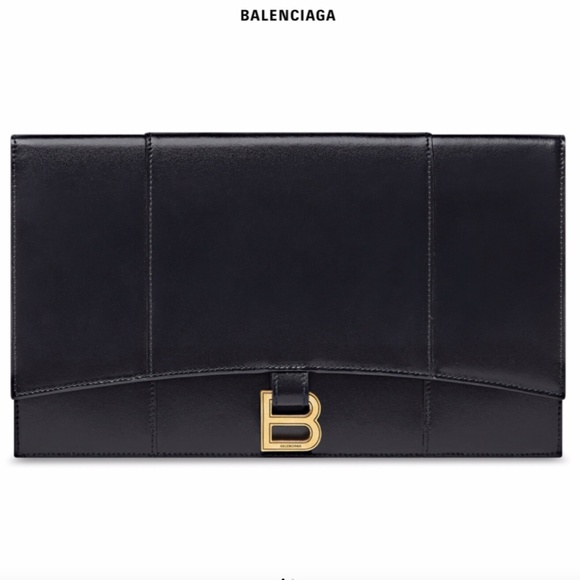 BALENCIAGA Hourglass Flat Leather  pouch - Picture 1 of 7
